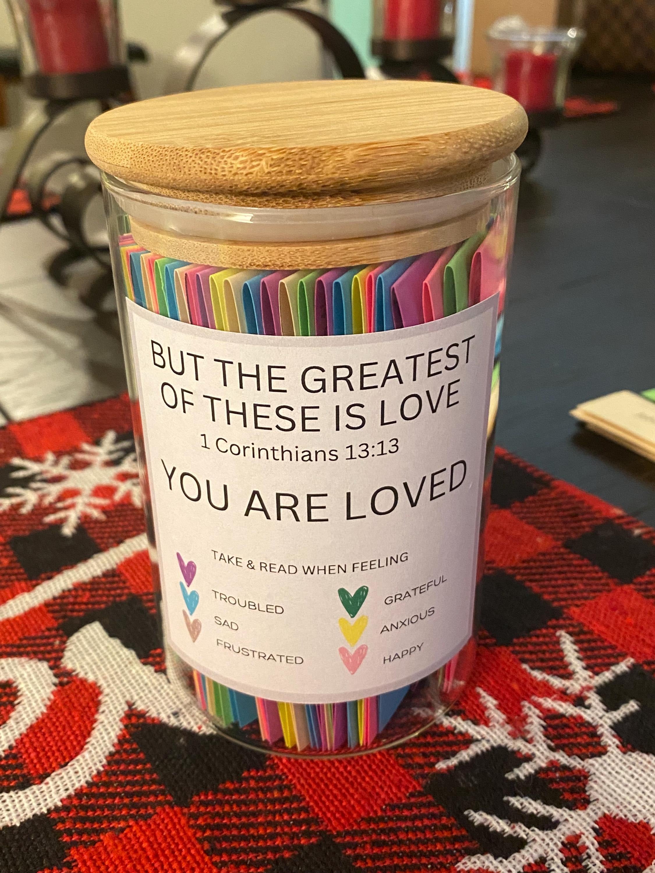 Bible Verse Jar, Christian Affirmations, Color Coded Scriptures, Read Me When You’re Feeling…. Scripture Jar. Mother's Day Gift.